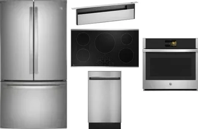 5 Piece Package Includes Refrigerator, Cooktop, Wall Oven, Hood And Dishwasher